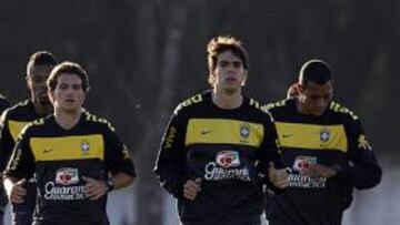 La selección brasileña, entrenando.