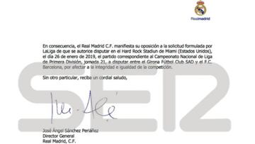 Carta del Real Madrid a LaLiga.