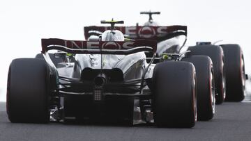 Mercedes' British driver Lewis Hamilton and Mercedes' British driver George Russell compete during the sprint shootout ahead of the Formula One Belgian Grand Prix at the Spa-Francorchamps Circuit in Spa on July 29, 2023. (Photo by BENOIT DOPPAGNE / BELGA / AFP) / Belgium OUT