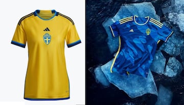 Amarillo y azul son los colores de la bandera de Suecia y también los de su camiseta, cuyo detalle más diferencial es que tiene el escudo centrado. Las Rolfö, Asllani y compañía visten de Adidas.