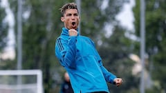 Cristiano Ronaldo celebrando un gol en un entrenamiento con el Real Madrid.