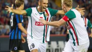 Marco Paixao celebra el gol del Slask que dejó fuera al Brujas.