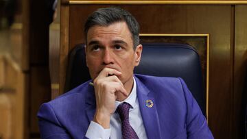 El presidente del Gobierno, Pedro S¨¢nchez, durante un debate de la moci¨®n de censura, en el Congreso de los Diputados, a 21 de marzo de 2023, en Madrid (Espa?a). El Sal¨®n de Plenos del Congreso acoge hoy y ma?ana, 22 de marzo, el debate de la moci¨®n de censura firmada por los 52 diputados de Vox que presentan como candidato a la Presidencia del Gobierno al veterano economista Ram¨®n Tamames. Esta es la sexta moci¨®n de censura desde la Constituci¨®n de 1978, la segunda que presenta Vox esta legislatura y la primera de la historia que va encabezada por un candidato independiente, sin vinculaci¨®n org¨¢nica con el partido que le propone. Para prosperar, la moci¨®n de censura exige recabar la mayor¨ªa absoluta del Congreso (176 votos).
21 MARZO 2023;VOX;MOCION DE CENSURA;DEMOCRACIA;GOBIERNO;PRESIDENTE
Eduardo Parra / Europa Press
21/03/2023