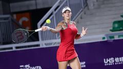 Rebeka Masarova of Spain hits a return against Magda Linette of Poland during their women's singles quarter-final match of the WTA Guangzhou Open tennis tournament in Guangzhou, southern China's Guangdong province on September 21, 2023. (Photo by AFP) / China Out