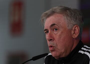 Ancelotti, en la rueda de prensa de hoy.