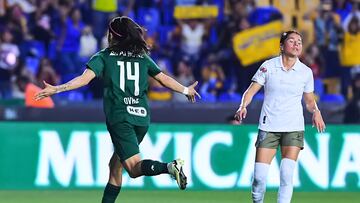 Lizbeth Ovalle festeja su gol con Tigres.