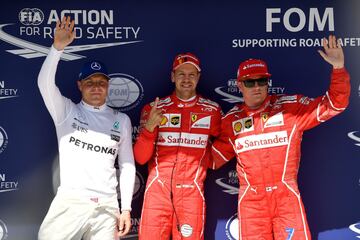 Sebastian Vettel, Kimi Raikkonen y Valtteri Bottas en el pódium. 