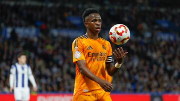 Vinicius en el Reale Arena en la ida de la semifinal de la Copa ante la Real Sociedad.
