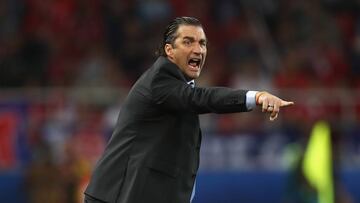 Juan Antonio Pizzi da indicaciones a su selección durante el partido ante Camerún.