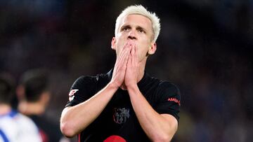 SAN SEBASTIAN, SPAIN - NOVEMBER 10: Danie Olmo of FC Barcelona reacts during the LaLiga match between Real Sociedad and FC Barcelona at Reale Arena on November 10, 2024 in San Sebastian, Spain. (Photo by Juan Manuel Serrano Arce/Getty Images)