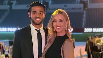 Carlos Vela y Saioa Ca&ntilde;ibano en el Banc of California Stadium, 2019.