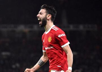 Bruno Fernandes, celebra un gol en un partido del United en la Premier.