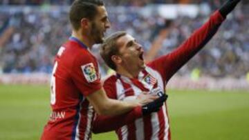 Griezmann celebra el gol que marcó en el Santiago Bernabéu.