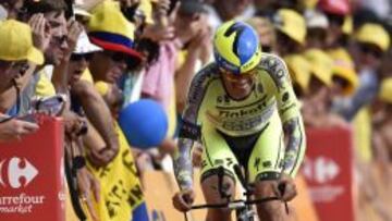 Alberto Contador, en el tramo final de la crono de Utrecht.