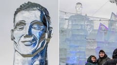 Cristiano Ronaldo: la criticada estatua de hielo del jugador del Real Madrid