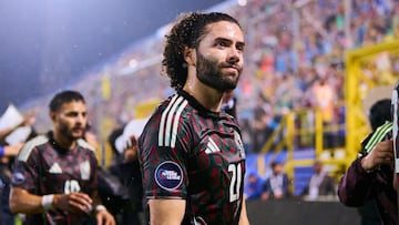 Cesar Huerta of Mexico during the Quarterfinals first leg match between Honduras and Mexican National Team (Mexico) as part of the Concacaf Nations League 2024-2025 at Francisco Morazan Stadium on November 15, 2024 in San Pedro Sula, Honduras.