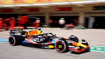 Formula One F1 - United States Grand Prix - Circuit of the Americas, Austin, Texas, U.S. - October 22, 2023 Red Bull's Max Verstappen leaves the pits after making a pit stop during the race Pool via Reuters/Shawn Thew