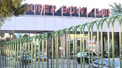 LAS VEGAS, NEVADA - FEBRUARY 08: Signage for Super Bowl LVIII is displayed on a pedestrian bridge on the Las Vegas Strip ahead of Super Bowl LVIII on February 08, 2024 in Las Vegas, Nevada.   Candice Ward/Getty Images/AFP (Photo by Candice Ward / GETTY IMAGES NORTH AMERICA / Getty Images via AFP)