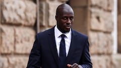 Manchester City and France footballer Benjamin Mendy reacts as he leaves Chester Crown Court in Chester, northwest England, on June 28, 2023. French footballer Benjamin Mendy returned to a UK courtroom Monday to face a retrial for two alleged sexual offences, five months after a jury cleared him of multiple other counts. (Photo by Darren Staples / AFP)