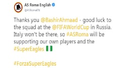 Russia 2018: AS Roma declares support for Nigeria