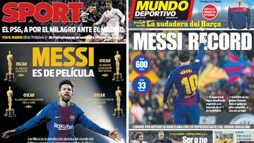 Portadas de 'Sport' y 'Mundo Deportivo' del martes 6 de marzo de 2018.