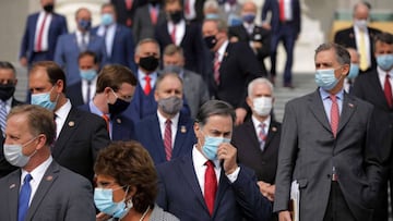 House Republicans gather on the East Steps of the House of Representatives to introduce their proposed legislative agenda, called the &quot;Commitment to America,&quot; at the U.S. Capitol September 15, 2020.