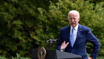 US President Joe Biden speaks about restoring protections for national monuments on the North Lawn of the White House on October 8, 2021 in Washington, DC.