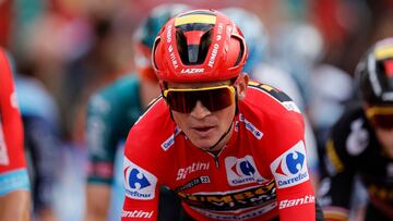 Overall leader Team Jumbo-Visma's US rider Sepp Kuss rides during the 21st and last stage of the 2023 La Vuelta cycling tour of Spain, a 101,1 km race between the hippodrome of La Zarzuela and Madrid, on September 17, 2023. (Photo by Oscar DEL POZO / AFP)
