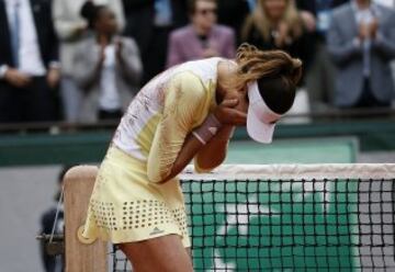 Alegría de Muguruza al ganar el partido.