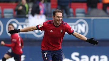 David Rodríguez celebra el 3-2 de Osasuna.