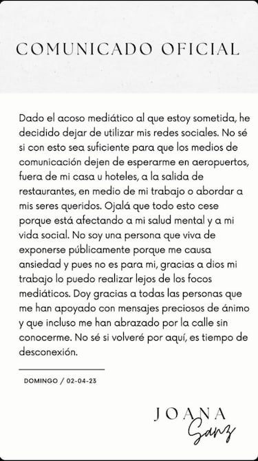 Joana Sanz abandona las redes sociales: No s si ser suficiente