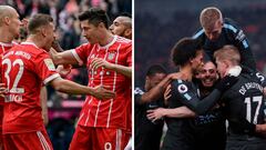 Los jugadores del Bayern y del Manchester City celebrando goles.