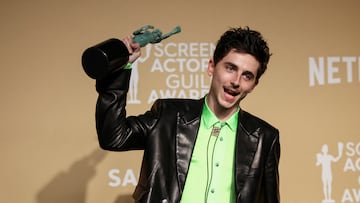 Timothée Chalamet is up for an Academy Award for Best Actor for his performance as Bob Dylan in the biographical musical "A Complete Unknown".