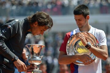 Rafa Nadal en el Masters de Roma 2012, ganó a Novak Djokovic por 7-5, 6-3.