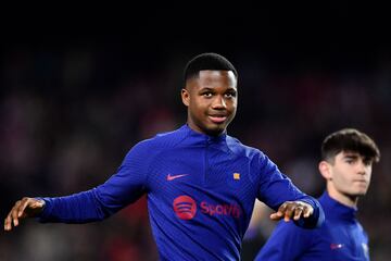 Barcelona forward Ansu Fati warms up before the start of the Copa del Rey semi-final second-leg match between FC Barcelona and Real Madrid.