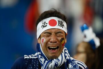 Japón-Bélgica (2-3). Un aficionado japonés desolado tras la eliminación en octavos de final.