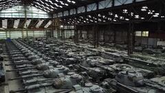 Dozens of German-made Leopard 1 tanks, owned by Freddy Versluys the CEO of Belgian defence company OIP Land Systems, who said could help Ukraine if he received export permits from the Belgian regional government of Wallonia and from Germany to sell them, are seen in a hangar in Tournais, Belgium January 31, 2023.  REUTERS/Yves Herman     TPX IMAGES OF THE DAY