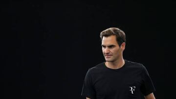 LONDON, ENGLAND - SEPTEMBER 21: Roger Federer of Team Europe looks on during a practice session ahead of the Laver Cup at The O2 Arena on September 21, 2022 in London, England. (Photo by Cameron Smith/Getty Images for Laver Cup)