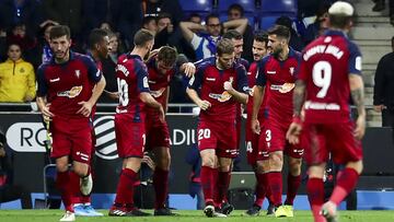 Jugadores de Osasuna celebran un gol de esta temporada.