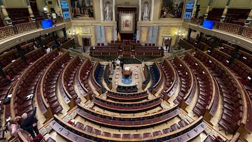 MADRID, 26/09/2023.- Vista general del hemiciclo este martes, antes del inicio de la primera sesión del debate de investidura del presidente del PP, Alberto Núñez Feijóo (no aparece), como candidato a la Presidencia del Gobierno en el Congreso de los Diputados. EFE/Sergio Pérez
