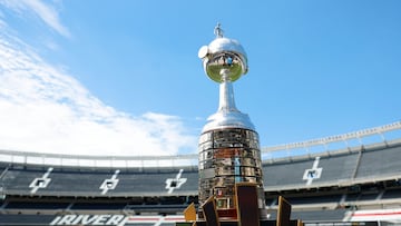 AME01. BUENOS AIRES ARGENTINA), 29/11/2024.- Fotografía del trofeo de la Copa Libertadores este viernes, en el estadio Más Monumental en Buenos Aires (Argentina). Botafogo y Atlético Mineiro disputarán la fina de la Copa Libertadores este 30 de noviembre en el Más Monumental. EFE/ Antonio Lacerda