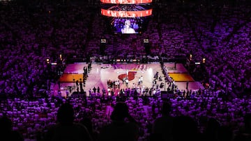 MIAMI, FLORIDA - MAY 27: General view prior to a game between the Boston Celtics and the Miami Heat in game six of the Eastern Conference Finals at Kaseya Center on May 27, 2023 in Miami, Florida. NOTE TO USER: User expressly acknowledges and agrees that, by downloading and or using this photograph, User is consenting to the terms and conditions of the Getty Images License Agreement.   Megan Briggs/Getty Images/AFP (Photo by Megan Briggs / GETTY IMAGES NORTH AMERICA / Getty Images via AFP)