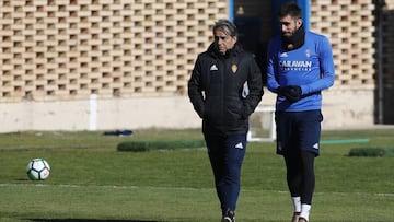 Borja Iglesias, durante el entrenamiento de hoy.