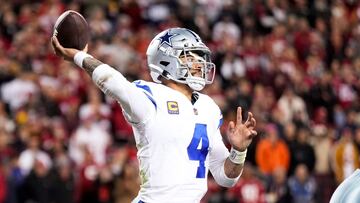 SANTA CLARA, CALIFORNIA - JANUARY 22: Dak Prescott #4 of the Dallas Cowboys throws a pass against the San Francisco 49ers during the fourth quarter in the NFC Divisional Playoff game at Levi's Stadium on January 22, 2023 in Santa Clara, California.   Thearon W. Henderson/Getty Images/AFP (Photo by Thearon W. Henderson / GETTY IMAGES NORTH AMERICA / Getty Images via AFP)