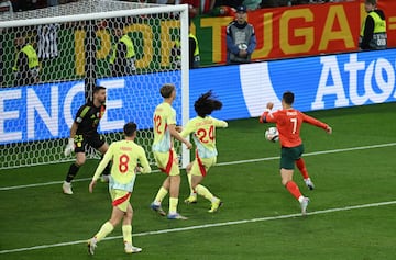 2-2. Centro de Nuno Mendes que toca Robin Le Normand, Marc Cucurella no despeja y el baln le cae a los pies de Cristiano Ronaldo para anotar el segundo gol.