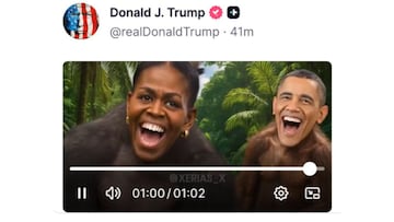 Un pantallazo de la publicación de Donald Trump en la que aparecen los Obama como primates, antes de ser eliminada de Truth Social.