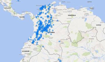 Mapa del coronavirus en Colombia.