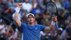 INDIAN WELLS, CALIFORNIA - OCTOBER 10: Andy Murray of Great Britain celebrates match point against Carlos Alcaraz of Spain during their second round match on Day 7 of the BNP Paribas Open at the Indian Wells Tennis Garden on March 10, 2021 in Indian Wells
