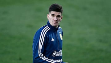 Argentina's midfielder Rodrigo de Paul attends a training session at the Real Madrid's training facilities of Valdebebas in Madrid on March 19, 2019, ahead of the international friendly match between Argentina and Venezuela in preparation for the Copa America, to be held in Brazil on June and July 2019. (Photo by Benjamin CREMEL / AFP)