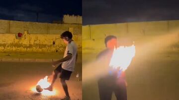 Reto viral con un balón encendido con fuego casi termina mal